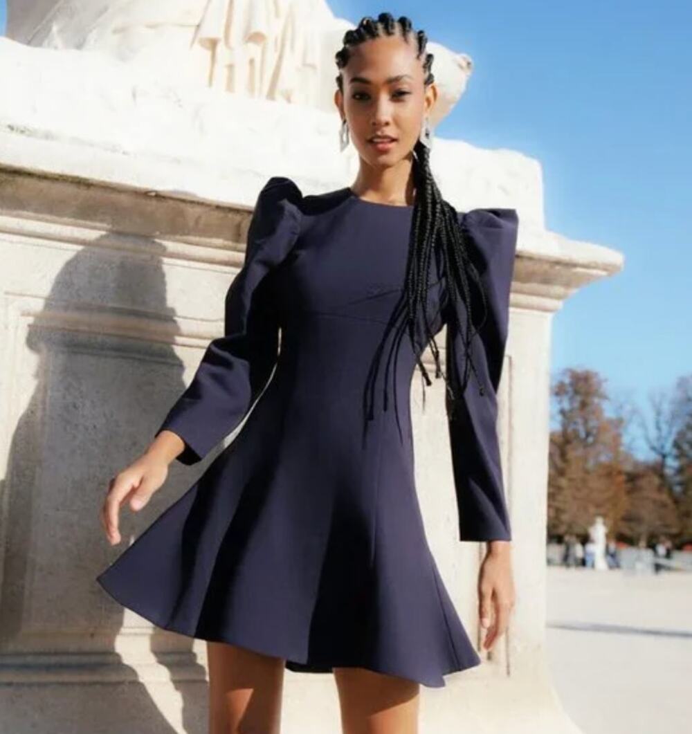 NWT Likely Alia Long Puff Sleeve Mini Dress Puffy sz 14 Navy Blue $248 Women's